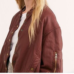 Free People Vegan Leather Bomber Jacket